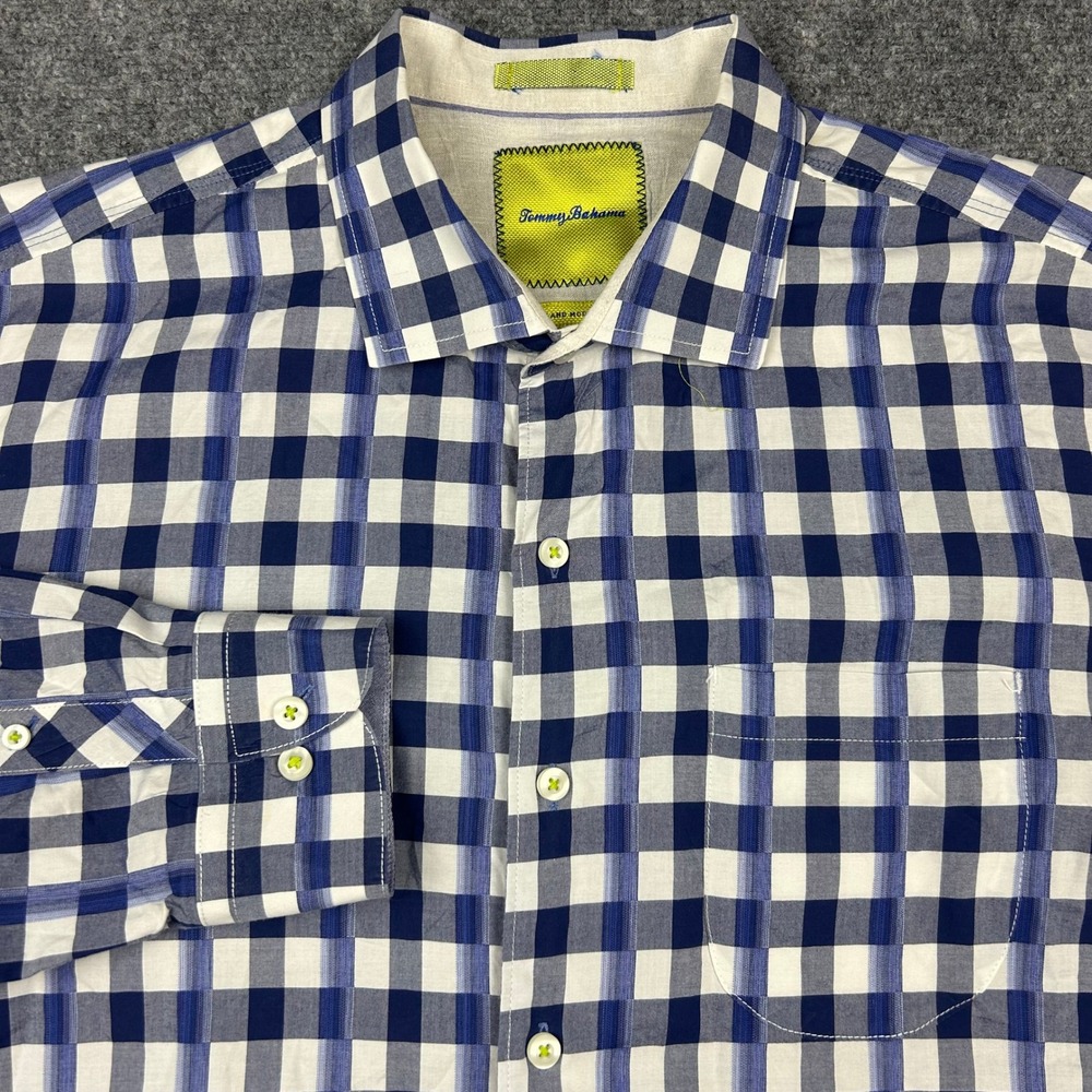 Tommy Bahama Button Up Mens XL Blue White Gingham Island Modern Fit Preppy